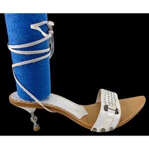 White Nasma Womens Rhinestone Studded Heeled Sandals Size 9.5
